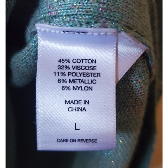 Soho Jeans Women L Teal Sweater Snaps Metallic Thread Hi-Lo Hem Mermaid Colors - Picture 8 of 11